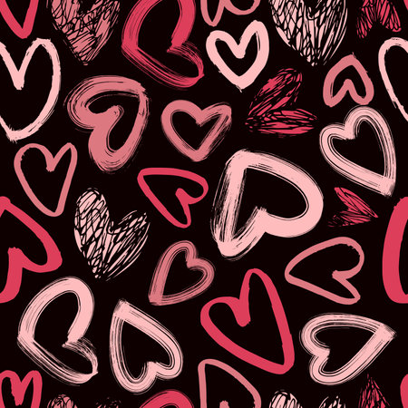 Vector seamless pattern with hand-drawn hearts. sketch illustration.のイラスト素材