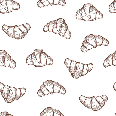 Hand-drawn traditional sweet buns. Croissant. vector seamless pattern.のイラスト素材