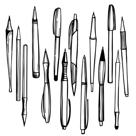 Hand-drawn pens. Vector sketch illustration.のイラスト素材
