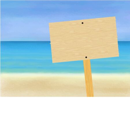 Blank wood sign on a beachのイラスト素材