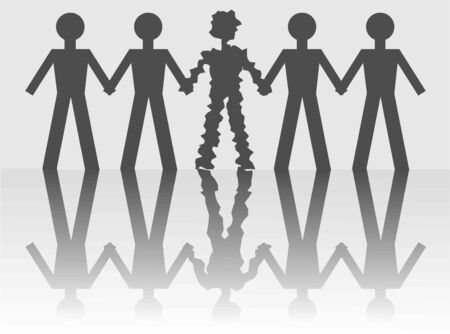 An illustration of a scared and shaking man in a human chainの写真素材