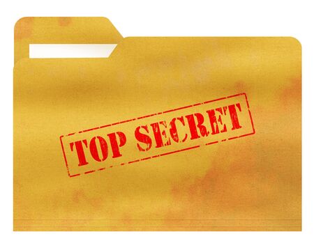 Old and Stained File Folder with Top Secret  Stamped on the Cover Isolated on White Backgroundの写真素材