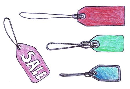 Set of Hand-drawn Tags With A Sale Tag Bonus (isolated on white)の写真素材