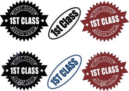 First 1st Class rubber stamps (grunge and non grunge). Isolated on white background.のイラスト素材