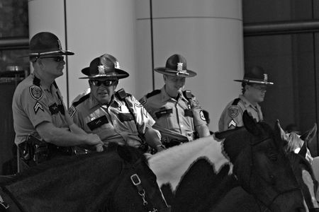 Houston Police on patrol at the protest by the Rainforest Coalition at the annual Chevron board meeting.のeditorial素材