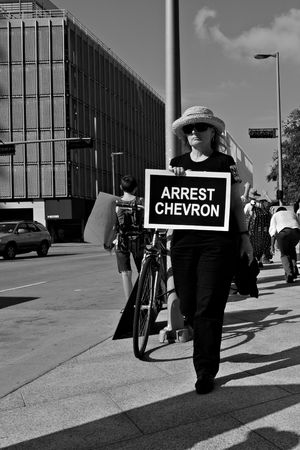 Protesters at the Rainforest Coalitions protest at the annual Chevron board meeting.のeditorial素材