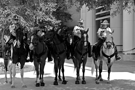 Houston Police on patrol at the protest by the Rainforest Coalition at the annual Chevron board meeting.のeditorial素材