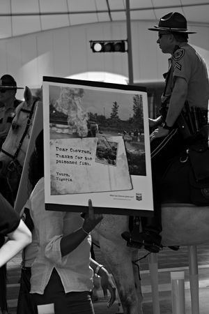 Protesters at the Rainforest Coalitions protest at the annual Chevron board meeting.のeditorial素材