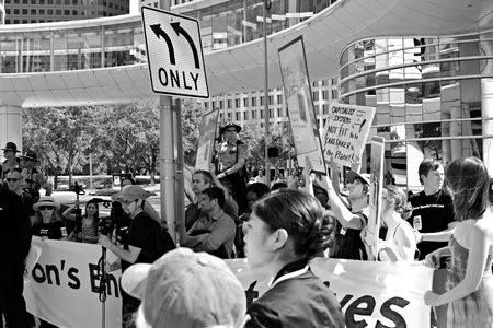Protesters at the Rainforest Coalitions protest at the annual Chevron board meeting.のeditorial素材