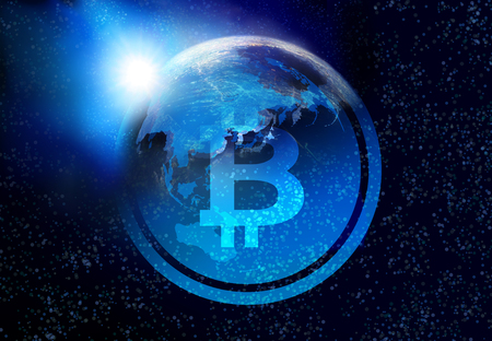 Crypto-currency bit coin and virtual earthの写真素材