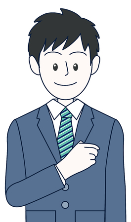 Young male businessman with a pose to hit her chestのイラスト素材
