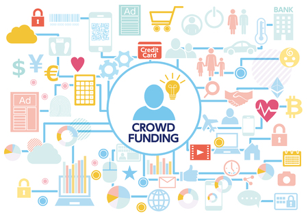 Cloud Funding and Multiple Icon Concepts Flat Design - White Background Materialの写真素材