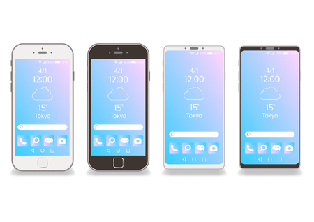 Black and white smartphone frame vector white background-temporary home screen and gradationのイラスト素材