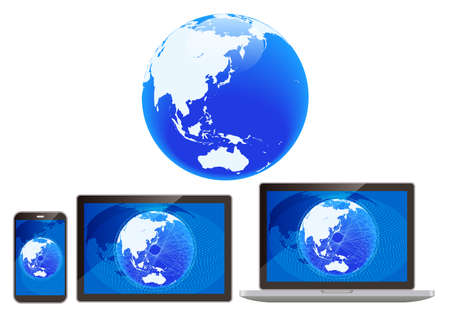 Credit cards and computers, smartphones, and networks that can be used for casless paymentsのイラスト素材