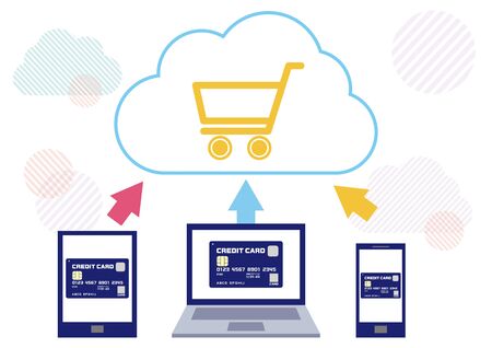Image of online shopping to buy on a computer, phone or tabletのイラスト素材