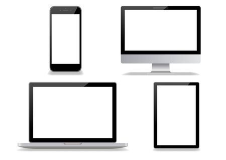 Desktop computer and smartphone white background