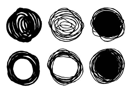 Crayon, Pen Drawn Circular Texture Background Setのイラスト素材