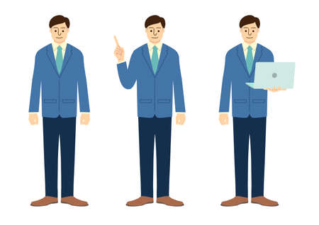 A set of male businessmen explaining the computer pointのイラスト素材