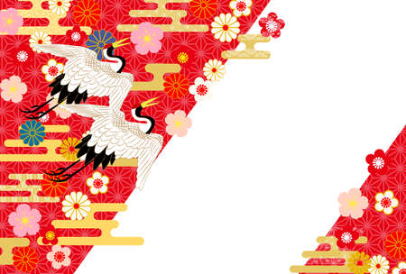 Red New Year's card with a Japanese crane.のイラスト素材