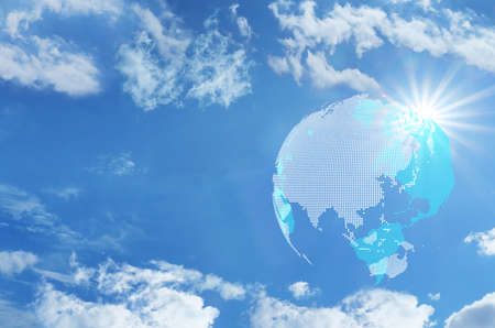 Blue sky and digital transformation image global backgroundの写真素材