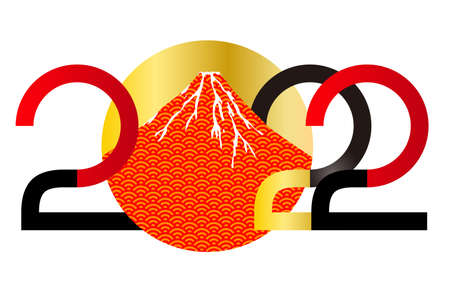 2022 Tiger New Year's card-Japanese pattern Mt. Fujiのイラスト素材