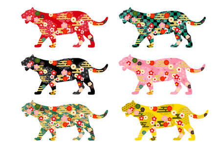 2022 Tiger New Year's card-with Japanese pattern Tiger.The characters in the work are Japanese with a tiger
It means Happy New Year.のイラスト素材