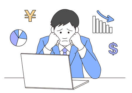 A businessman worried about wearing a cheek stick-blue
Title change.のイラスト素材