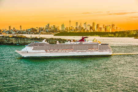 The Ship is at sea and beautiful light sunset at Sydney Harbourのeditorial素材