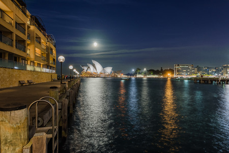 Sydney opera house  view with full moon  in Sydney,Australia.Oct 17,2016 Sydney Opera House is famous arts center. Over 10 millions tourists visit Sydney a year.のeditorial素材