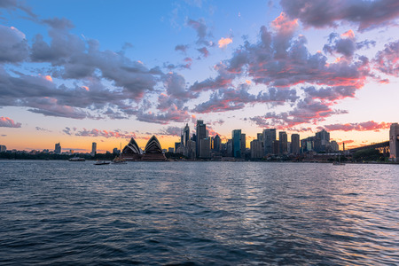 Sydney Harbour at sunset viewed from Milsons Point in North Sydney Australia. DEC 19,2016 Sydney Harbour is a beautiful meandering waterway, famous around the world.のeditorial素材