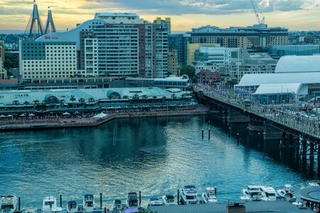 Darling Harbour Sydney Australia at sunset.DEC 30,2016 Darling Harbour is a harbour adjacent to the city centre of Sydney, New South Wales, Australia.のeditorial素材
