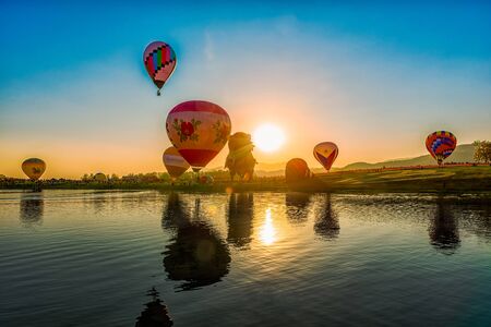 Singha Park International Balloon Festival 2018 in Chiang Rai,Thailand FEB 16,2018.The festival will see 35 fantasy balloon from 16 countries including Ukraine,the United States,Canada and Switzerland.のeditorial素材