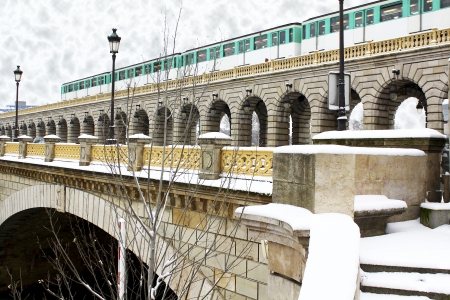 Paris metro train on the bridge