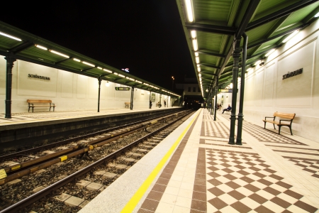 Schonbrunn metro station by night, Vienna, Austriaのeditorial素材
