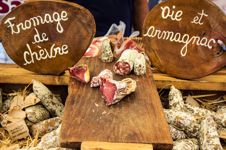 French sausages at village marketの写真素材