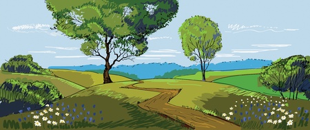 Sunny Meadow landscapeのイラスト素材