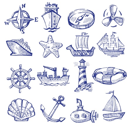 hand drawn boat and shipのイラスト素材