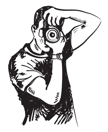 vector black hand drawn photographer on whiteのイラスト素材