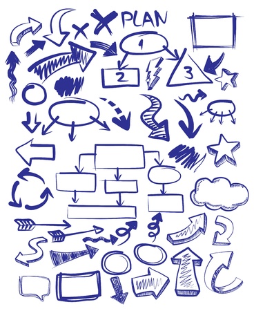 vector hand drawn arrows icons set on whiteのイラスト素材