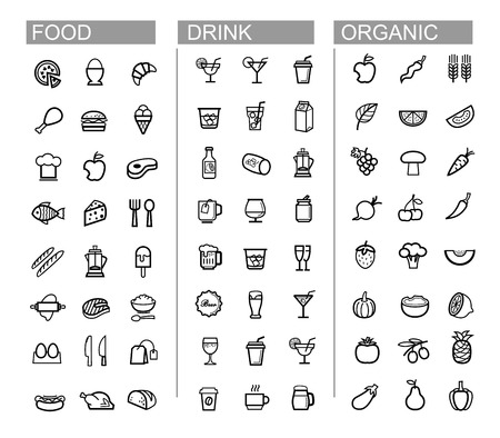 vector black beverage, food, kitchen icons setの写真素材