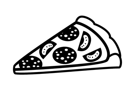 vector black piece of pizza icon on whiteの写真素材