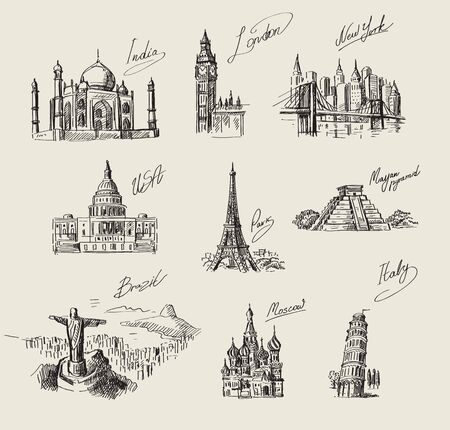 vector hand drawn travel sketch and natureのイラスト素材