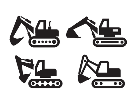 vector black Excavator icon on white backgroundのイラスト素材