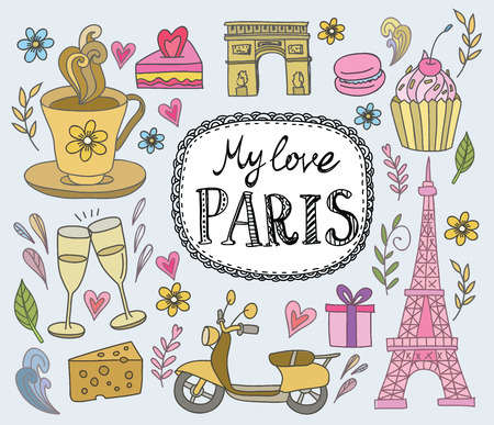 vector Paris illustration icon set on whiteのイラスト素材