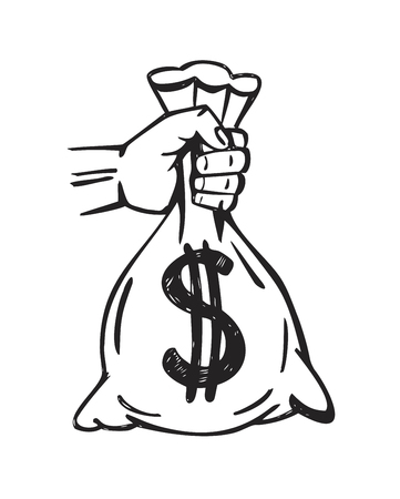 vector Hand holding money bag on white backgroundのイラスト素材
