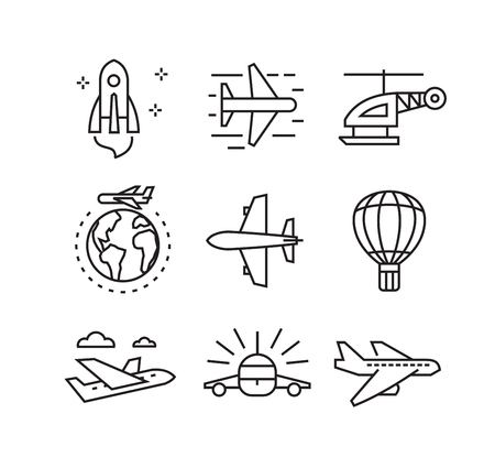 vector black flat plane icons on whiteのイラスト素材