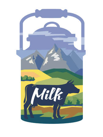 vector color cow icon on nature backgroundのイラスト素材