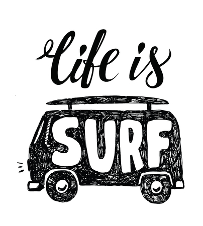 Vector black surfing badge. Beach surfer emblemのイラスト素材