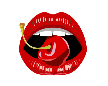 vector womans red lips on white backgroundのイラスト素材