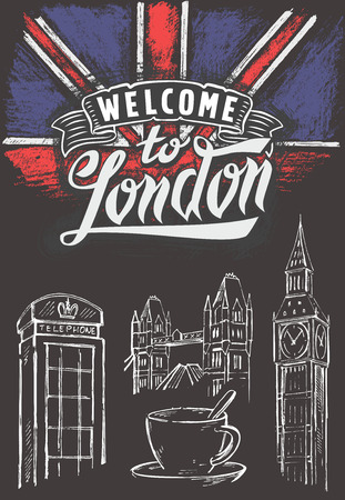 vector chalk great britain flag and londonのイラスト素材